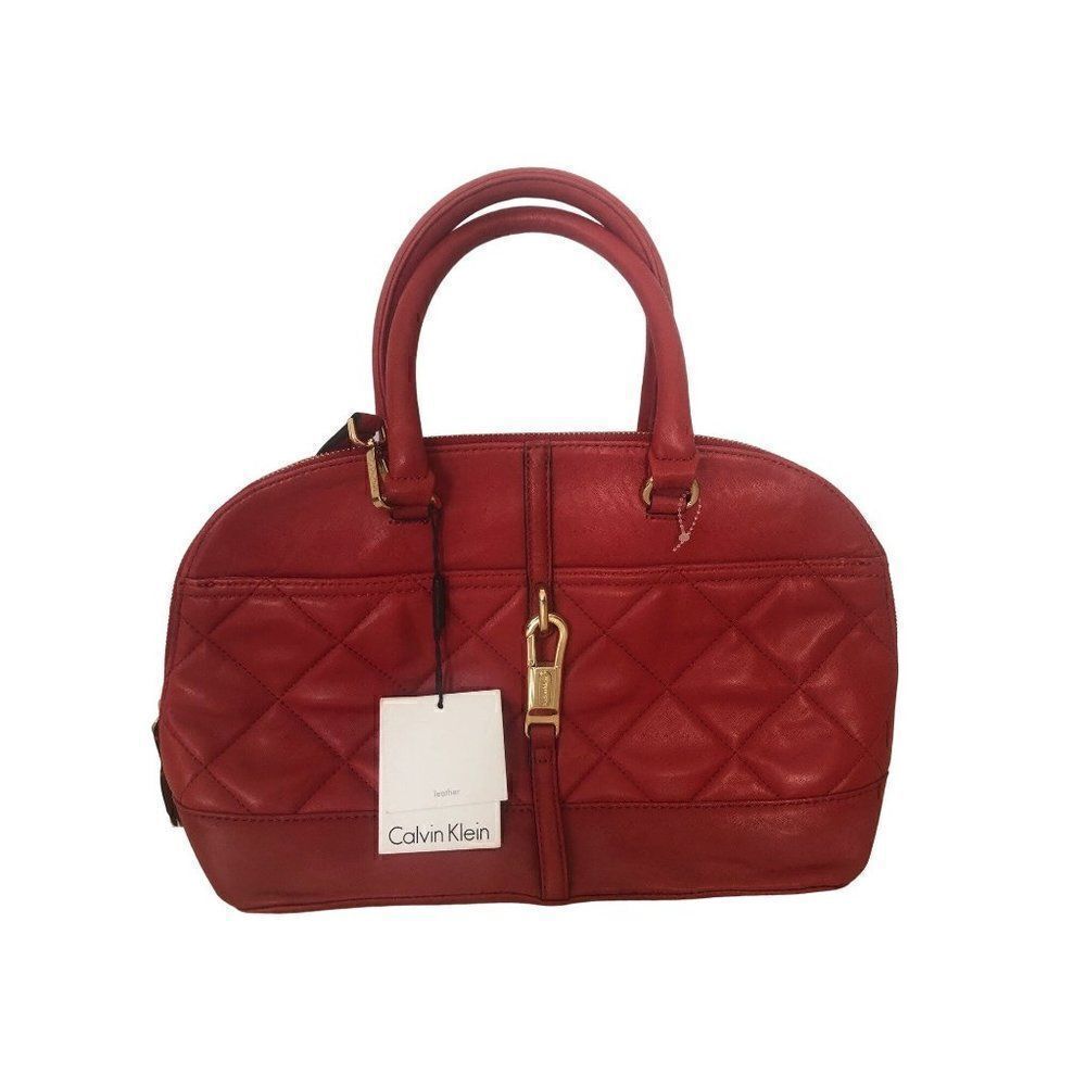 Calvin Klein Womens Red Luxe Lamb Satchel Bag New
